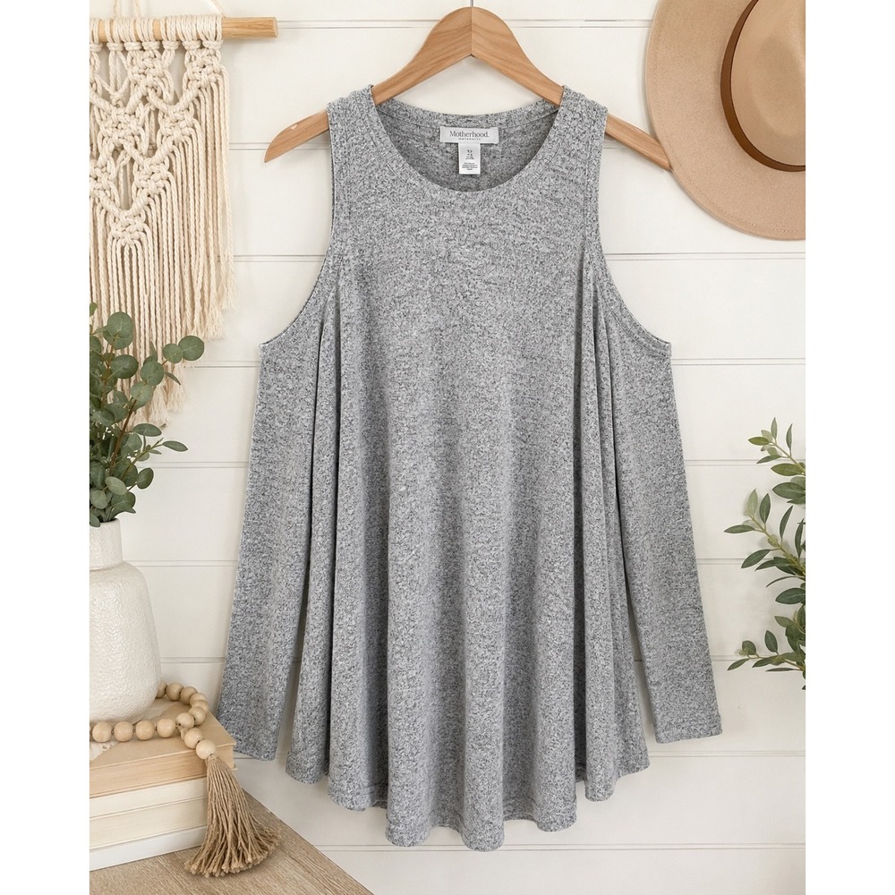 Motherhood Maternity Small Gray Cold Shoulder Tunic Sweater Top Long Sleeve